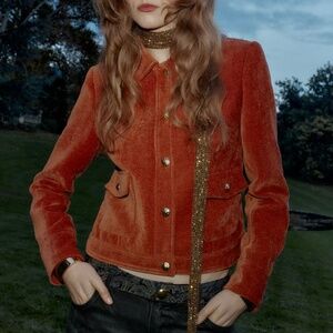 Zara Burnt Orange Velvet Jacket with Shoulder Pads